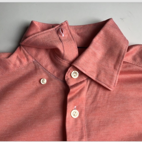 ETON  Slim  solid pinky orange , button down Polo shirt Sz  S  made in Europe - Picture 7 of 8